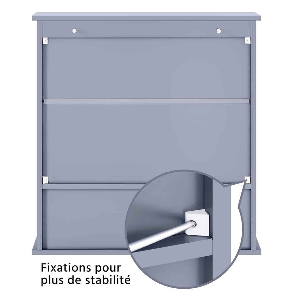 Yaheetech Armoire Murale de Salle de Bain, Placard de Rangement Toilettes 3 Niveaux, Étagères à Hauteur Réglable, 2 Portes et Miroirs, 56 × 13 × 58 cm Gris