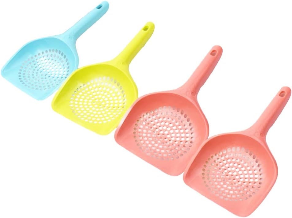 Pet Litter Scoop Set 4pcs Long Handle Shovel for Cat Kitten Large Pan Plastic Easy to Random Color