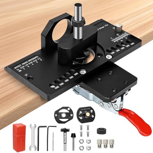 KOYEE Metal Concealed Hinge Jig with Quick Clamp and Dust Vacuum Adapter, 35mm Cabinet Hinge Jig, Hinge Hole Drilling Jig for Woodworking Door Cabinet Hinges Mounting Tool