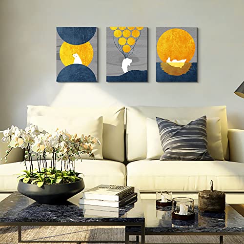 Family Bedroom Wall Decor Canvas Wall Art For Living Room Modern Wall Decorations For Children Room Abstract Paintings Gray Canvas Art Cartoon Polar Bear Hang Pictures Artwork Home Decoration 3 Piece #TOP2