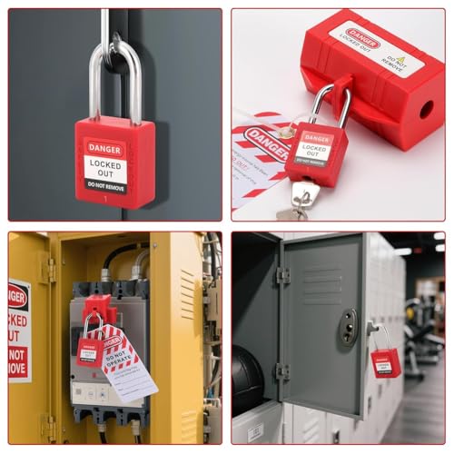 Kit d'étiquette de lock-out électrique complet avec cadenas et hachés de consignation - 7