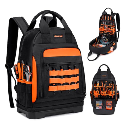 AUROPEAK Tool Backpack Heavy Duty for Men Women, 77 Pockets Water-resistant Hvac Tool Bag Backpack Organizer with Waterproof Molded Base, 1680D, Durable Multi-Use Pocket for Electrician Construction