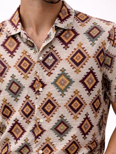Image of Veirdo Men's Printed Camp Collar Shirt, Oversized Fit, Short Sleeve Casual Resort Wear, Button-Down Summer Shirt for Men, Cotton Fabric (Sizes S to 2XL)