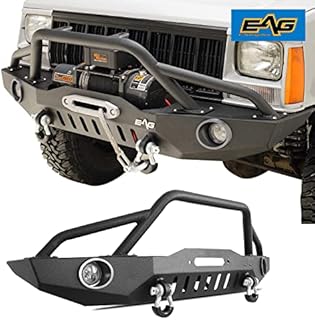 EAG Front Bumper with LED Lights and Winch Plate Fit 84-01 Cherokee XJ / 84-01 Comanche MJ.