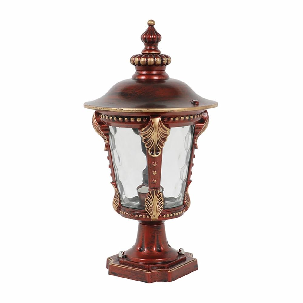GTHTUHFD Red Post Cap Lights With Water Ripple Glass Shade, Outdoor Street Lighting, Waterproof Deck Fence Lamp For Yard Driveway,Height:19.7inch/50cm