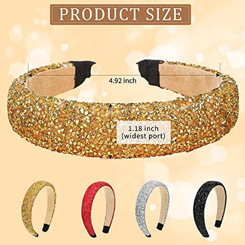 4 Pieces Rhinestone Crystal Headband Fashionable Handmade Bling Rhinestone Hairbands Headwear For Women Girls Hair Accessories (Black, White, Red, Gold) #TOP2