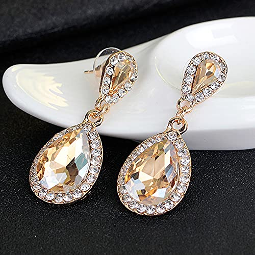 JWICOS Champagne Women Pear Shape Crystal Teardrop Earrings for Brides and Bridesmaids Wedding Trendy Unique Vintage Earrings for Prom or Party3