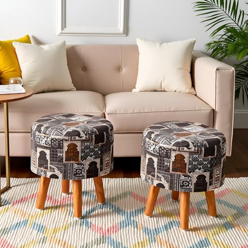 Image of NACIA Printed Sitting Ottoman Stool (16X16X17 Inches) for Living Room, Bedroom | Wooden Pouffes for Sitting & Footrest | Puffy Foot Stool Furniture for Home Decor, (Black Drbr)