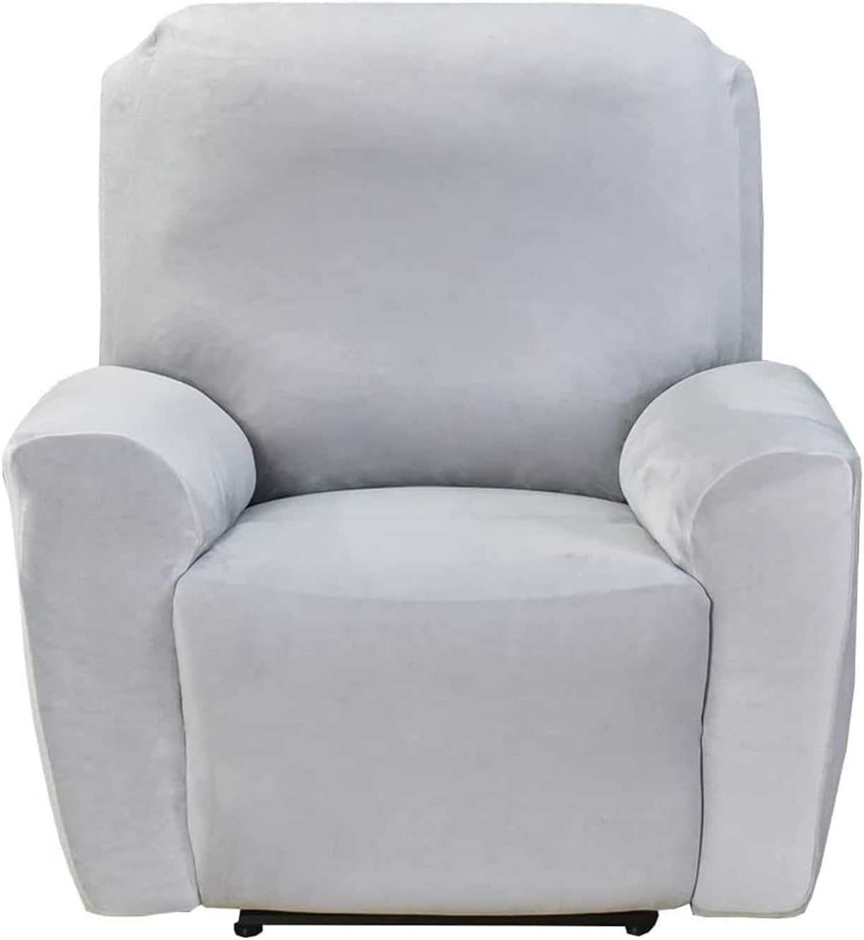 Velvet Recliner Chair Cover 4 Pieces, Stretch 1 Seater Reclining Sofa Slipcover Armchair Covers Furniture Protector with Side Pocket (Light Grey)