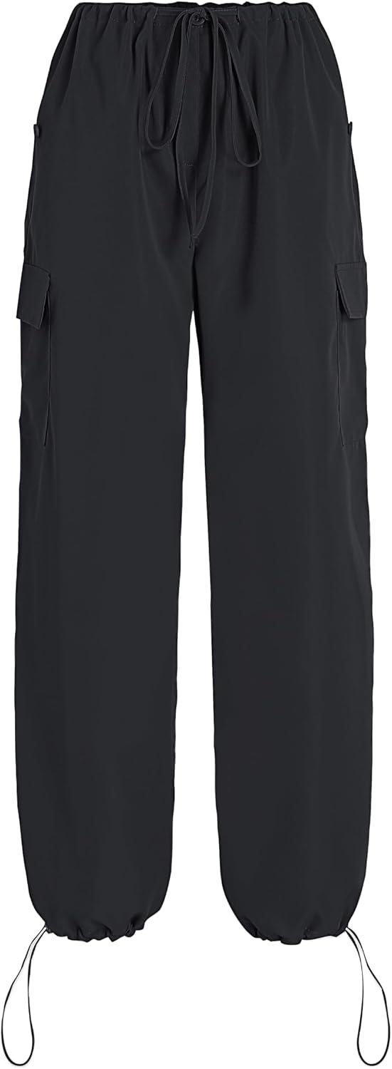CIDER Parachute Pants Woman Adjustable Cuff Cargo Pants Womens Joggers with Pockets Slim Solid Low-Rise Straight Leg