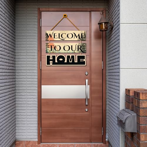 Image of GENXTRA inchWelcome to Our Home Wooden Wall Hanging | Rustic Forest Theme Decorative Wall Sign for Entryway, Living Room & Balcony