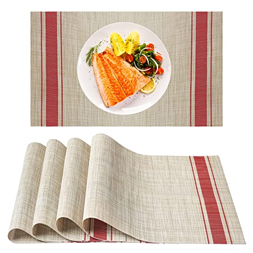 Lot de 4 sets de table résistants à la chaleur pour table de salle à manger antidérapants en PVC imperméable (rouge) Cover