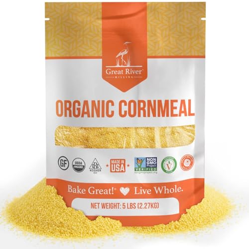 Great River Milling Organic Medium Grind Cornmeal | USDA Organic Gluten Free Non-GMO Kosher | Hearty Texture for Cornbread Polenta Muffins Pancakes & Baking | 5 Lb