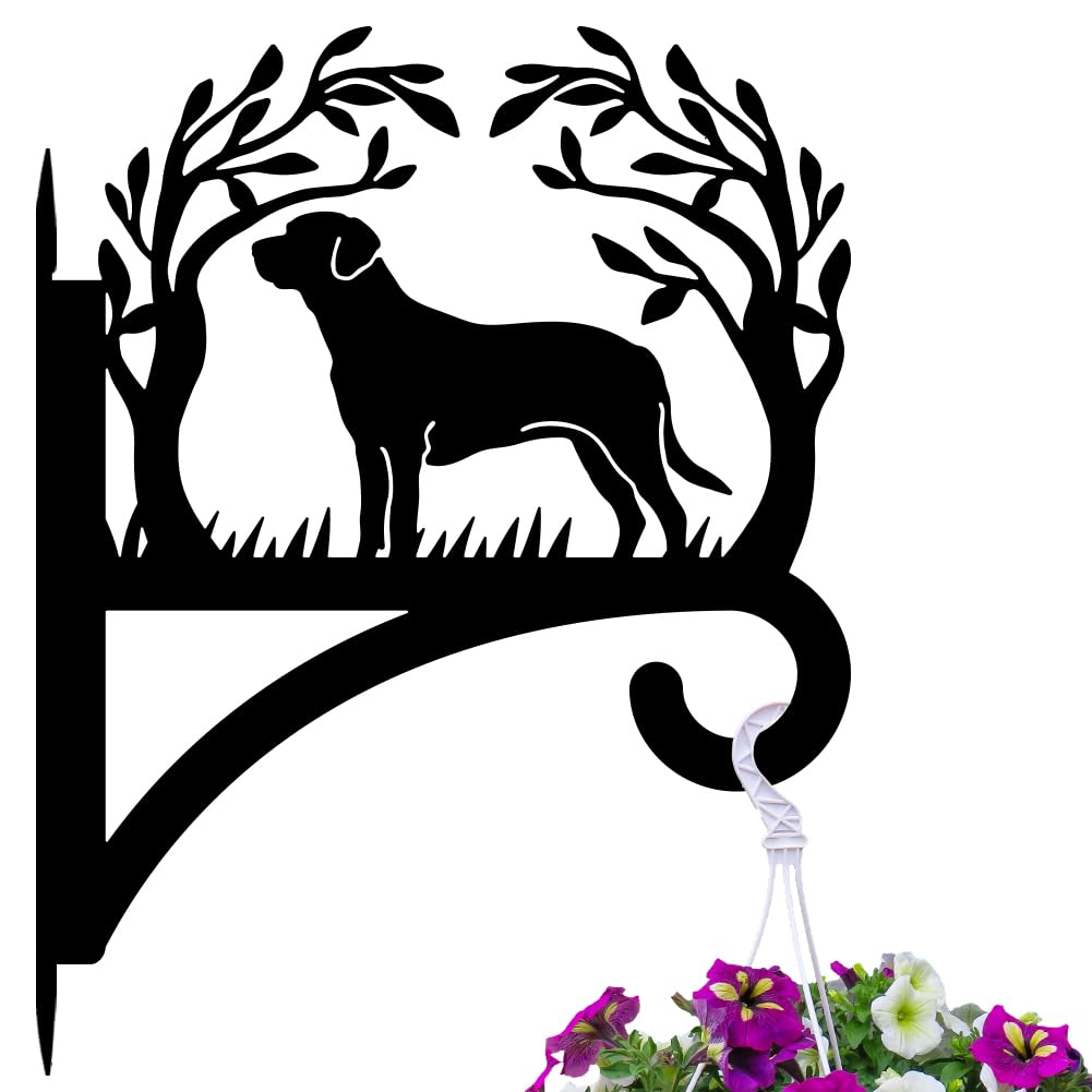 Peacoblue Iron Plant Hangers Hooks for Outdoor Indoor Hanging Plants Flower Fern Pot Lantern Bird Feeder Wind Chime, 12"x16" Dog and Tree Weather