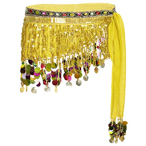 Yeahdor Damen Mädchen Bauchtanz Rock Hüfttuch Münztuch Hüfttuch Schal Gürtel Bauchtänzerin Kostüm Samba Tango Modern Tanzkleidung A Gelb Einheitsgröße Cover