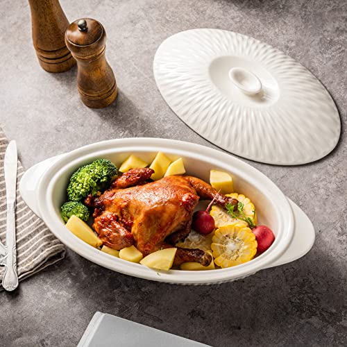 Ceramic Casserole Dish With Lid Oven Safe, 1.26 Quart Covered Oval Casserole Dish Set, 14X7.5 Baking Dish With Lid For Casseroles, Lasagna Pans Casserole Cookware Set #TOP3