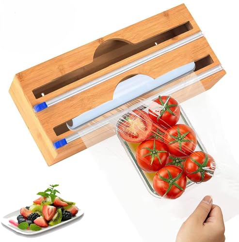 Orret Home Bambu Asılabilir Streç Film ve Alüminyum Folyo Kesme Aleti, Kesici Streçlik ve Folyoluk, Mutfakta Pratik Kullanım için Tasarlanmış, Dayanıklı ve Şık Mutfak Aksesuarı (İki Gözlü)