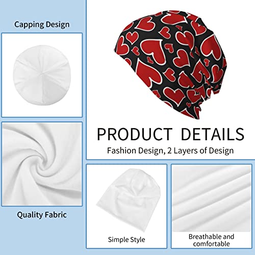 2 Pack Valentine's Day Beanie Hats For Men Women,Red Hearts Slouchy Skull Cap,Soft Cozy Warm Baggy Cancer Chemo Hat Headwear Sleep Caps Scarf Nightcap #TOP4