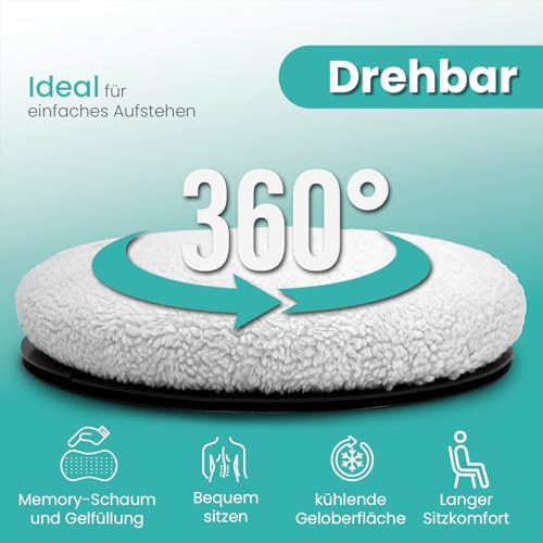 ELONEO Drehkissen für Autositz, Drehsitz für Senioren, Einstiegshilfe/Ausstiegshilfe, Inkl. Zusatzbezug, rutschfest, Belastbar bis 150 Kg, Für Auto Sofa Sessel Stuhl (Ø 39, 1 STK.)