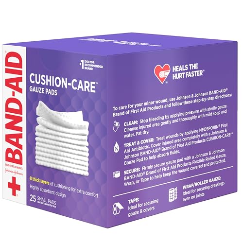 Image of Band-Aid Brand Absorbent Cushion Care Sterile Square Gauze Pads for First Aid Protection of Minor Cut, Scrapes & Burns, Non-Adhesive, Wound Care Dressing Pads, Small, 2 in x 2 in, 3 Pack