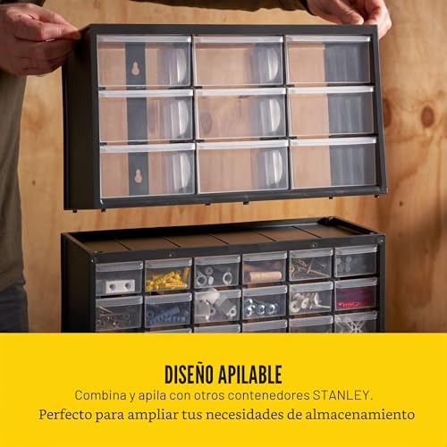 Miniatura 8 de Stanley Organizador De 3 Niveles De 9 Cajones, Marco De Polipropileno De Densidad, Cajones Blandos Transparentes Y A Prueba De Golpes, Apilable, Dimensiones 36,5 X 15,5 X 21,3 Cm, 1-93-978