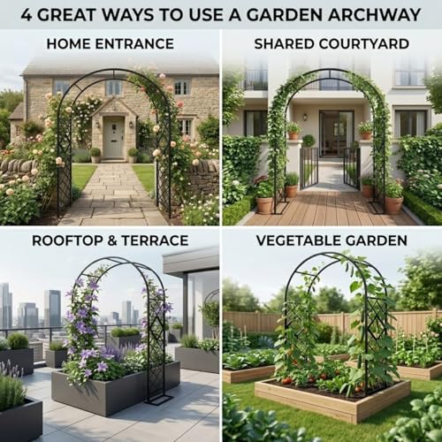 Arche de jardin en métal noir de 3m x 2,7m | Finition extérieure durable - 7