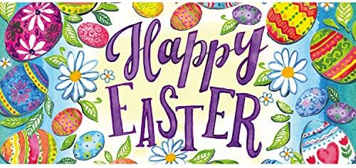 Evergreen Sassafras Happy Easter Eggs Interchangeable Entrance Doormat | Indoor and Outdoor | 22-inches x 10-inches | Non-Slip Backing | All-Season | Low Profile | Home Décor