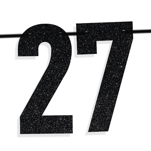 Image of Black Glitter Holy Shit You're 27 Banner, Happy 27th Birthday /Cheers to 27 Years, Funny 27th Birthday Party Decorations Supplies