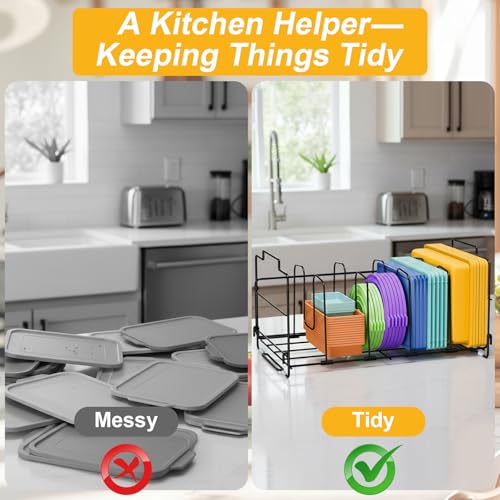 Cyiecw Lid Organizer with 4 Adjustable Dividers, Full Metal Kitchen Organiser Storage Rack for Kitchen Cabinets, Drawers, Cupboards, Black - Image 5