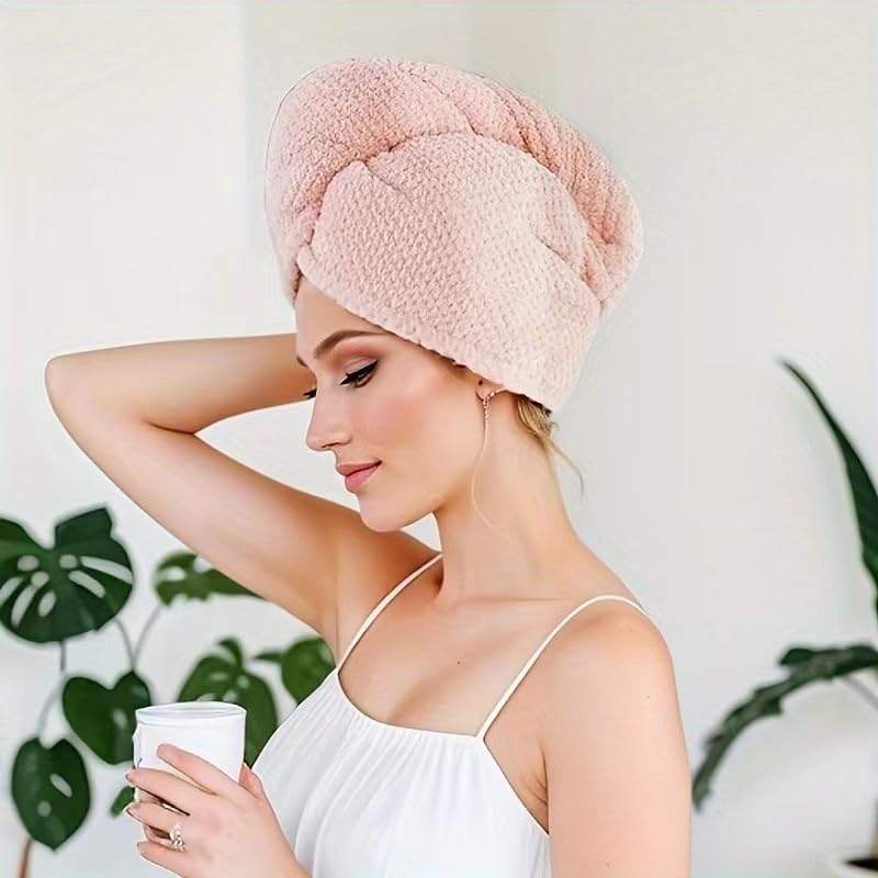 Microfiber Hair Towel,2 Packs Hair Turbans for Wet Hair, Drying Hair Wrap Towels for Curly Hair Women Anti Frizz (Pink, Purple)