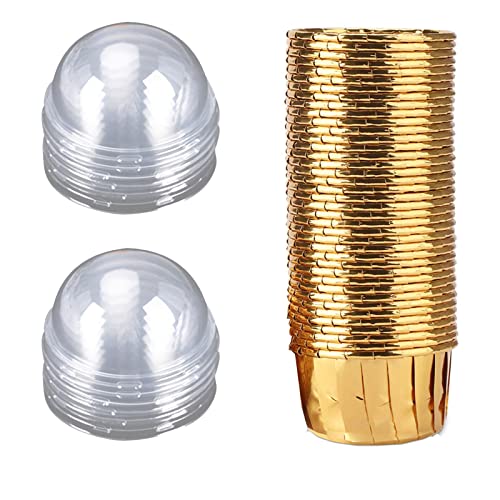 50 Stück Papier Muffinförmchen, Aluminium Folie Cupcake, Cupcake Backbecher mit Deckel, Geeignet für Geburtstagsfeiern, Urlaubspartys(Gold)