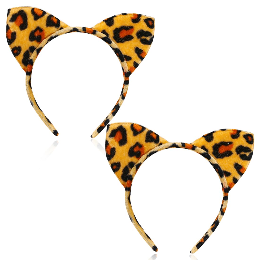 2 Piezas Diademas con Orejas de Gato, diademas de leopardo, diademas de orejas de leopardo de animales, accesorios elásticos para el cabello, accesorios de disfraz