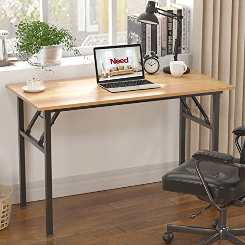 Image of Need Office Computer Desk 47.2x23.6 in Sturdy Folding Laptop Table Teak