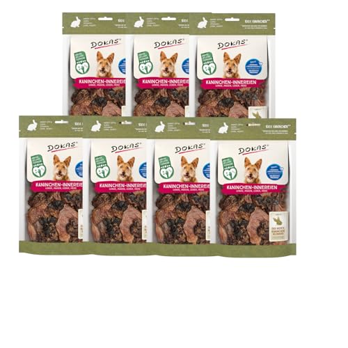 DOKAS Kaninchen-Innereien | 7 x 100 g | Natürlicher Snack für Hunde | Enthält Lunge, Magen, Leber & Herz | Belohnungssnack | Auch EIN artgerechter Barf-Snack