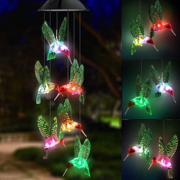 KHIZAR Wind Chime, Hummingbird Wind Chimes Outdoor Indoor,Sun/Butterfly/Bird Changing Color Solar Wind Chimes and More