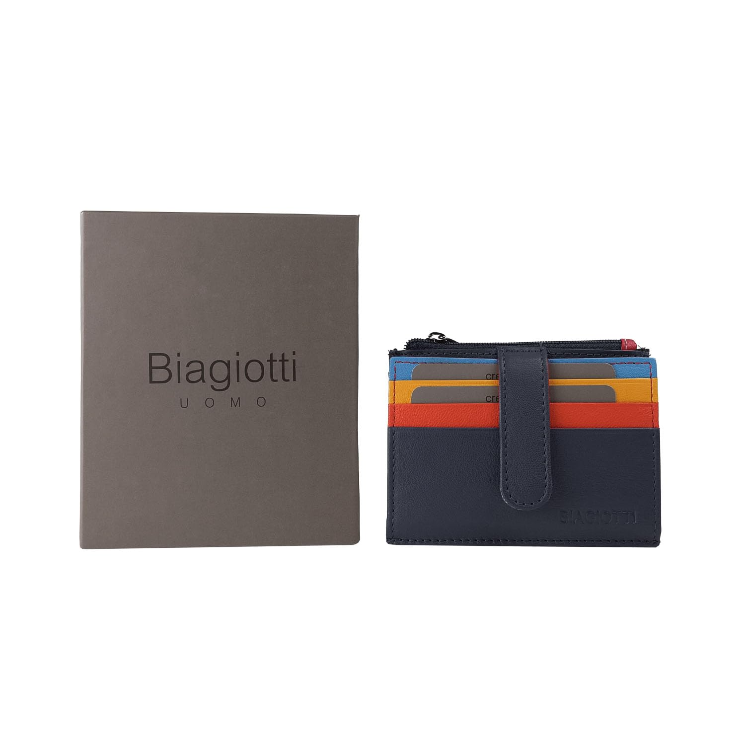 Laura Biagiotti Biagiotti - Tarjetero de piel auténtica, unisex, con bolsillo y caja, Navy 53, Moderno