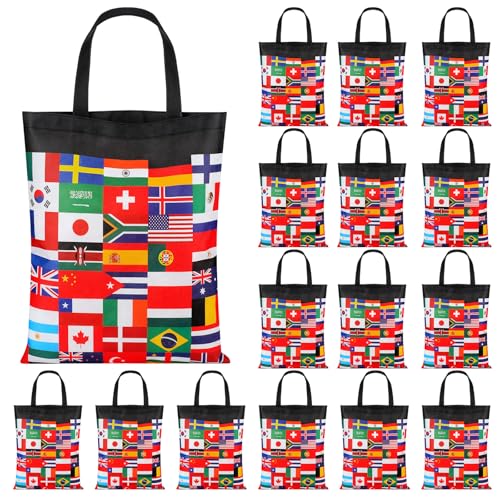 Sac fourre-tout non tissé avec drapeau du monde Yaomiao (lot de 18, 38x43 cm)