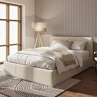 GFW Fabric Upholstered Ottoman Storage Bed, Gas Side Lift & Under Bed Storage, Natural, King (U.K. Standard)
