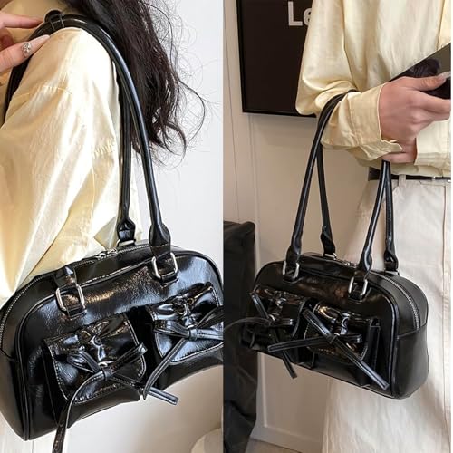 Juoxeepy Ita Bag Cute Bow Purse Aesthetic Japanese Shoulder Bag Faux Leather Tote Bag Y2k Red Handbag Purse2