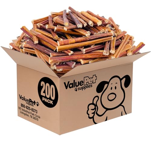 ValueBull Bully Sticks for Small Dogs, Thin 6 Inch, 200 Count Bulk Pack - All Natural Dog Treats, 100% Beef Pizzles, Single Ingredient