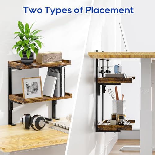 THYGIFTREE Anklemmbares, hochwertiges 40 cm Industrierohr-Tischregal mit 2 Ebenen, robuster Schreibtisch-Erweiterungs-Organizer, modernes Schreibtisch-Ausstellungsregal