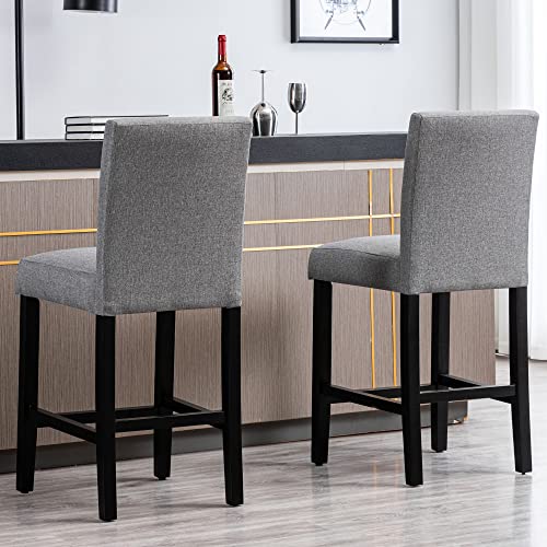 Gotminsi Counter Height Bar Stool, Classic Upholstered 24 Inches Counter Height Stools Set Of 2 Barstools With Solid Wood Legs And Grey Fabric #TOP4