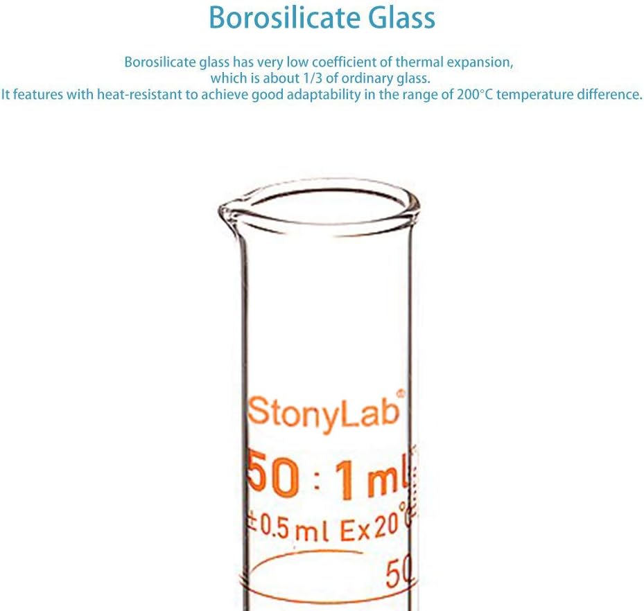 StonyLab 3-Pack Borosilicate Glass 50ml Heavy Wall Graduated Cylinder Measuring Cylinder, 50ml