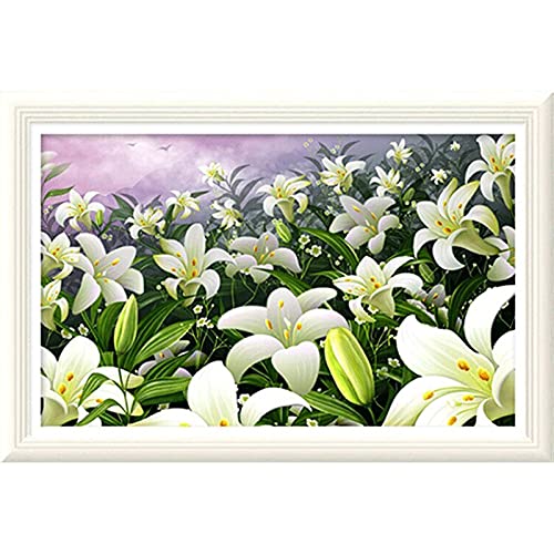 Broderie diamant fleurs blanches en cristal strass brillant 50x100