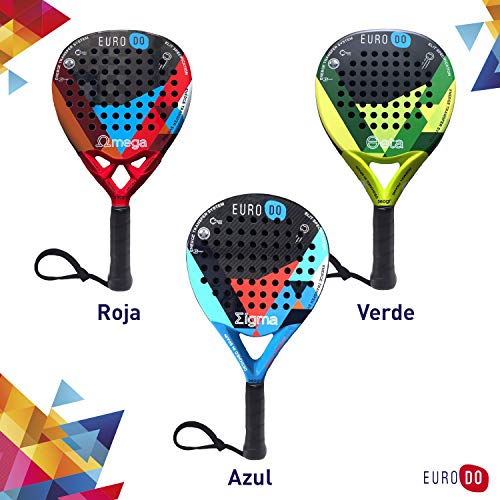 EURODO Pala de Pádel de Fibra de Carbono para Jugadores de Todos los Niveles (Roja 18K)