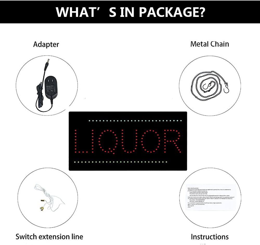 LED Liquor Sign for Business, Super Bright LED Open Sign for Liquor Store, Electric Advertising Display Sign for Wine Store Business Shop Store Window Home Decor. (19" x 10")