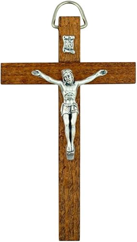 Crucifijo de pared de madera de caoba con detalles de metal, diseño de Jesucristo Crucifijo de pared de madera de caoba con detalles de metal, diseño de Jesucristo
