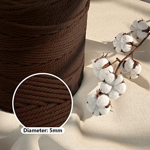 Image of ZUEXT Macrame Cord, Brown, 5mm x 328yds Cotton String Macrame Yarn | Natural Handmade, 4 Strands Twisted Cotton Rope, for Craft Wall Hanging Weaving Tapestry Dream Catchers Hanger DIY Gift, 300m