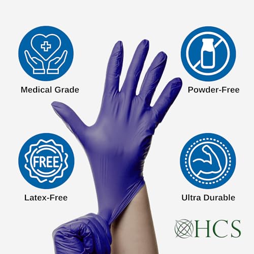 HCS Nitrile Gloves - (250/Box) Medical Gloves Disposable - Latex-Free Rubber Glove - Disposable Glove, Chemo Rated - Dark Purple Nitrile Exam, Large - Thumbnail 2