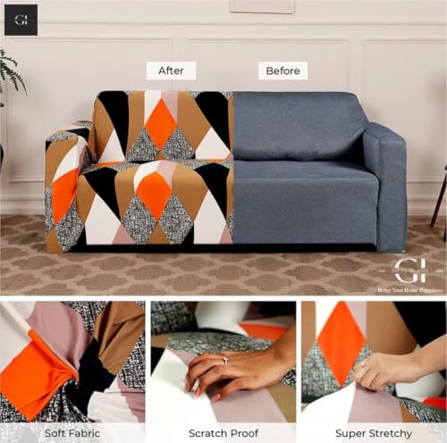 Image of HK 3 Seater Universal Elastic Sofa Cover | 360 Fully Covered Anti-Slip Washable Couch Cover Protector | 140 GSM Stretch Fit Polyester + Spandex Slipcover (180-230cm /SC-001-03)